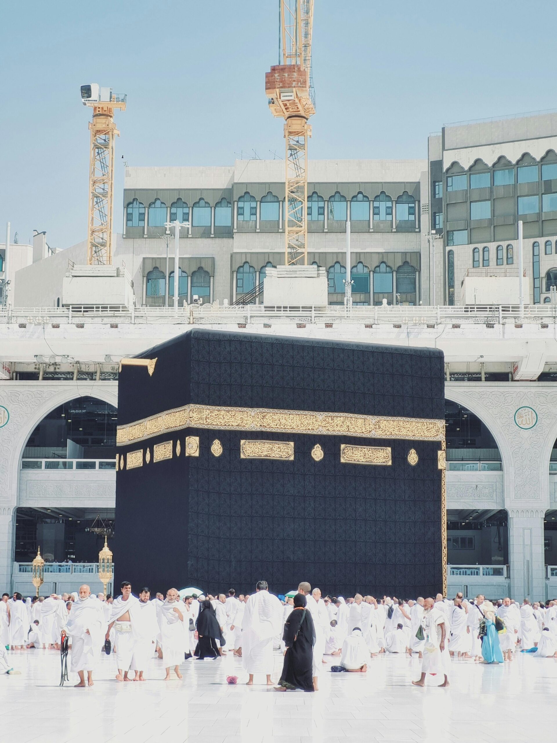 Pilgrims gather around the Kaaba in the Grand Mosque, Mecca during Hajj.